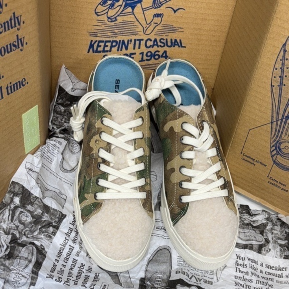 SeaVees Latigo mule sherpa Camouflage Cream open back  winter foam footbed Shoes